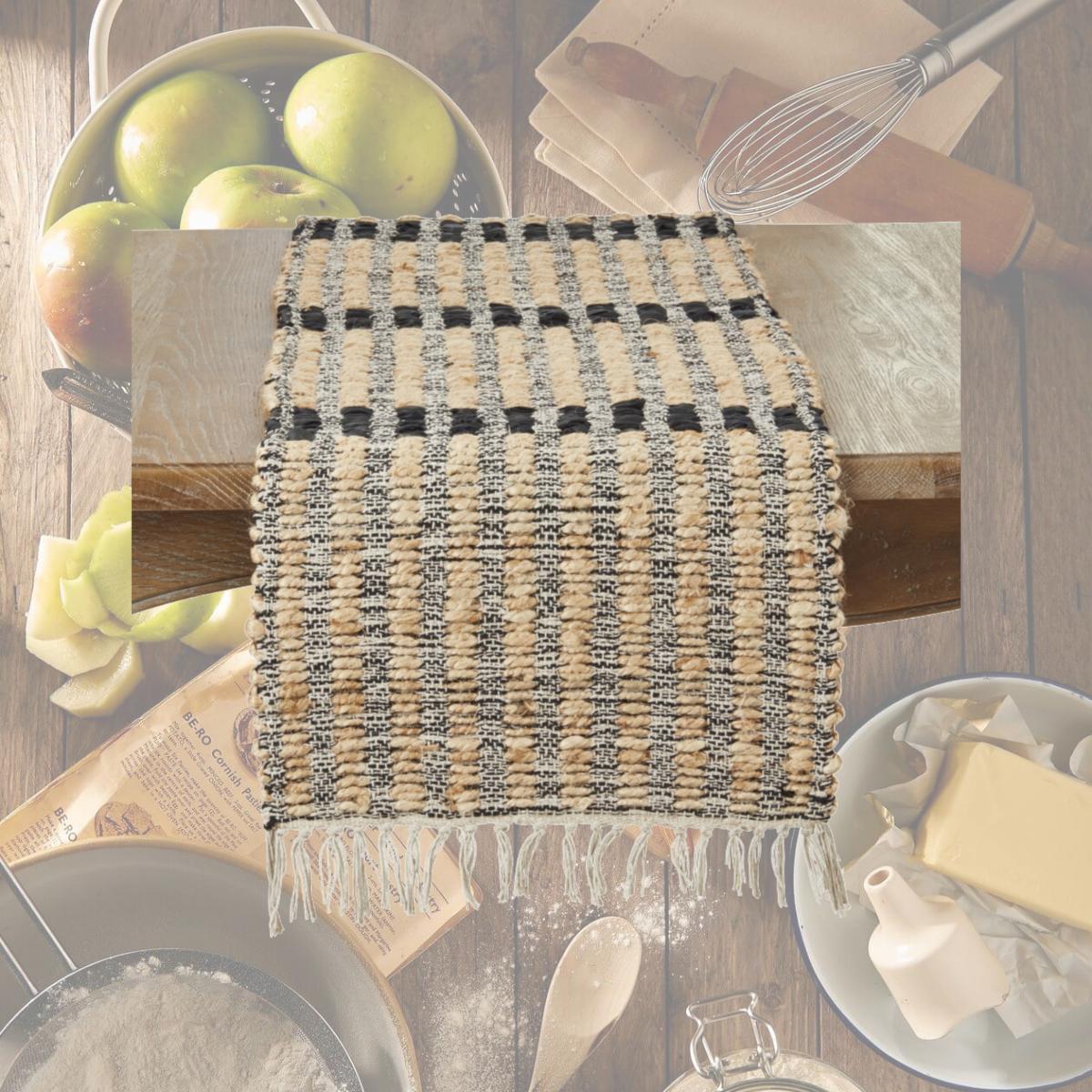 Picture of Saro Lifestyle 982.BN1672B 16 x 72 in. Oblong Textured Bold Stripe Fringe Table Runner, Black & Natural