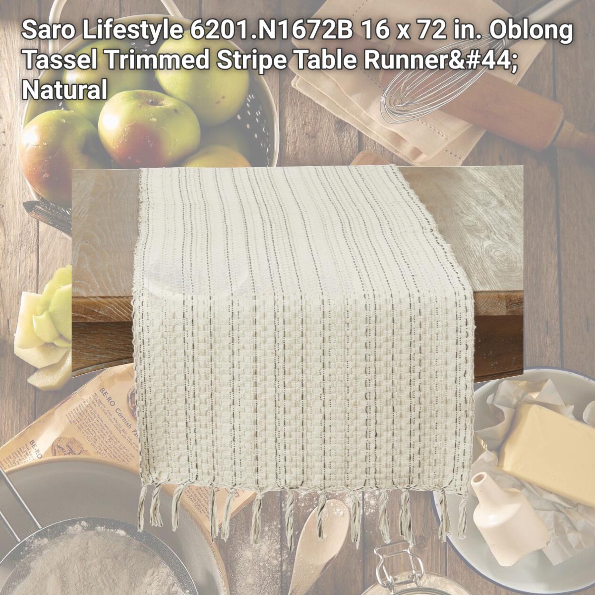 Picture of Saro Lifestyle 6201.N1672B 16 x 72 in. Oblong Tassel Trimmed Stripe Table Runner, Natural
