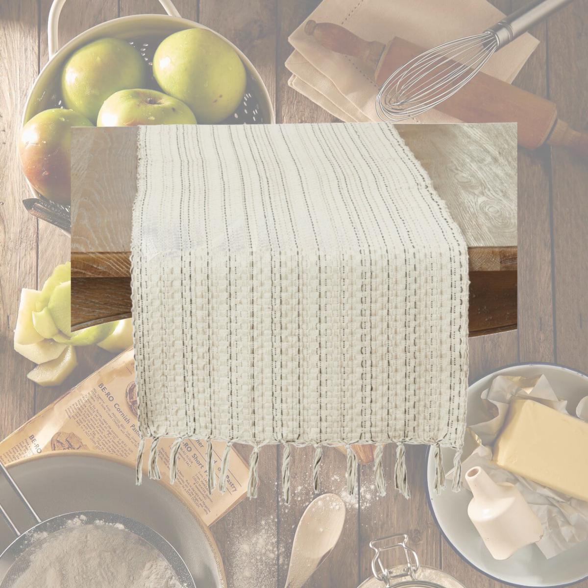 Picture of Saro Lifestyle 6201.N1672B 16 x 72 in. Oblong Tassel Trimmed Stripe Table Runner, Natural
