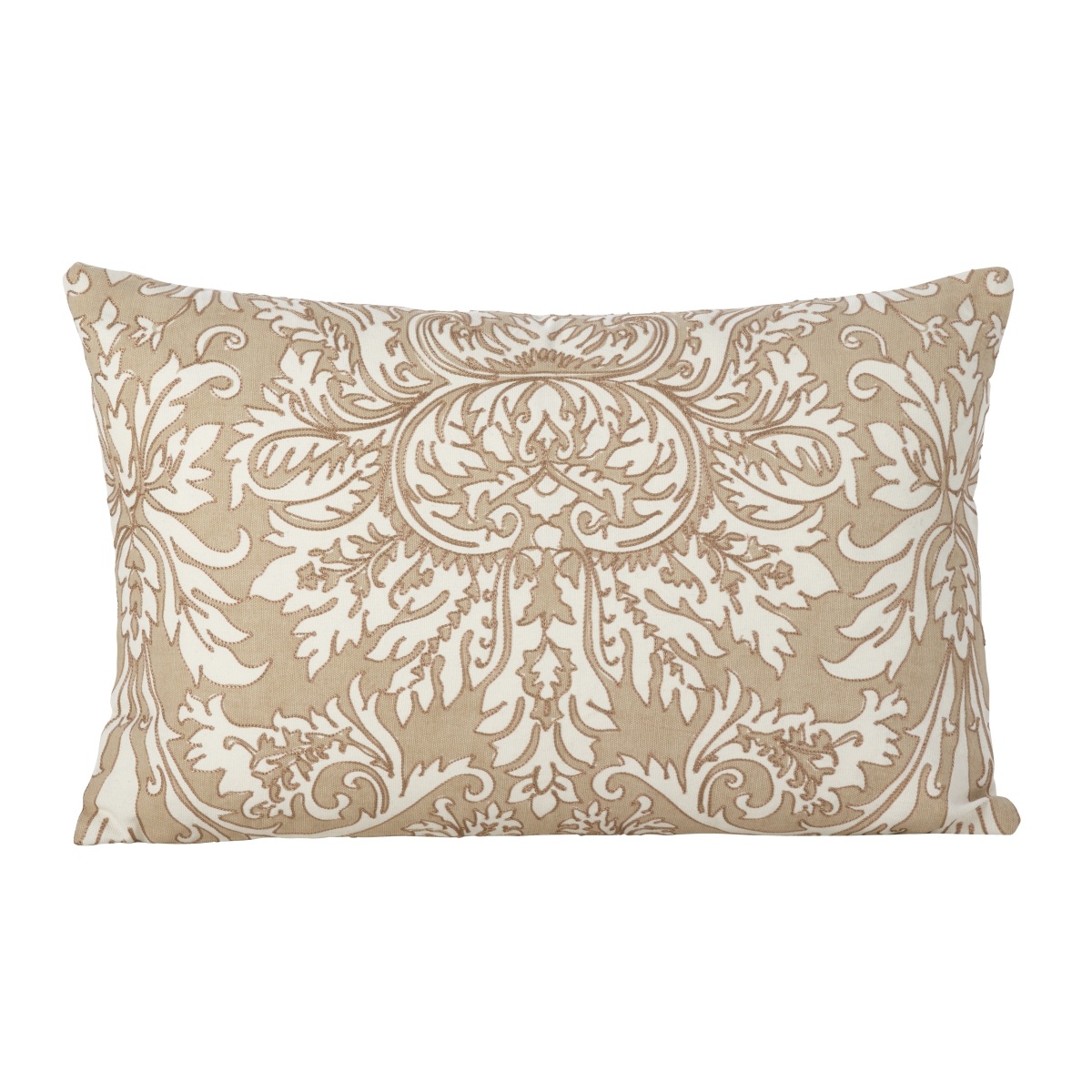 0005.gy1220b 12 X 20 In. Stitched Medallion Motif Cotton Down Filled Throw Pillow, Grey