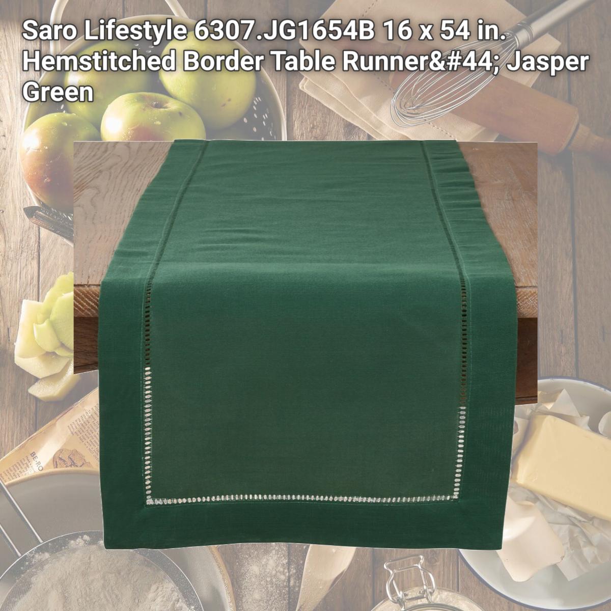 Picture of Saro Lifestyle 6307.JG1654B 16 x 54 in. Hemstitched Border Table Runner, Jasper Green