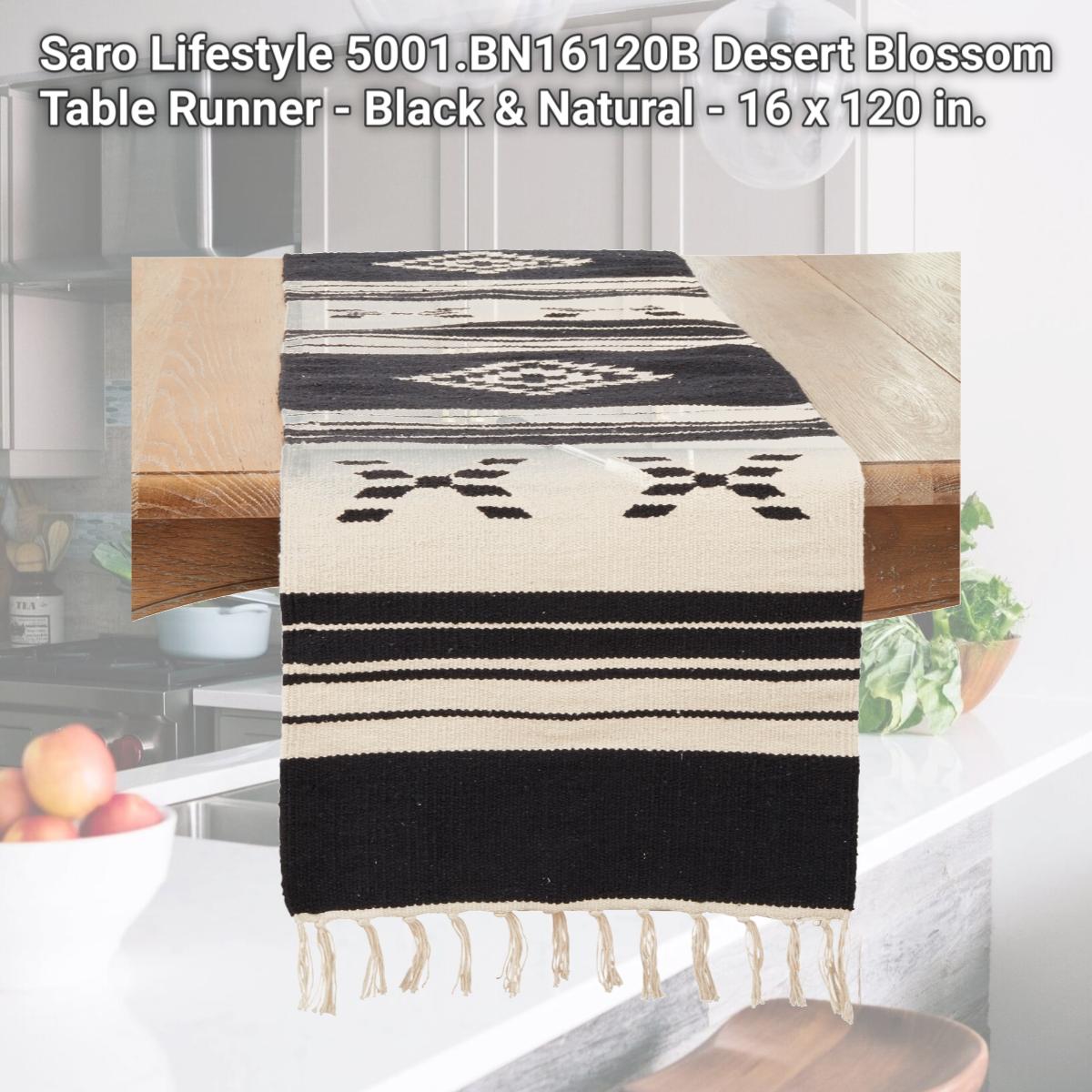 Picture of Saro Lifestyle 5001.BN16120B Desert Blossom Table Runner - Black & Natural - 16 x 120 in.