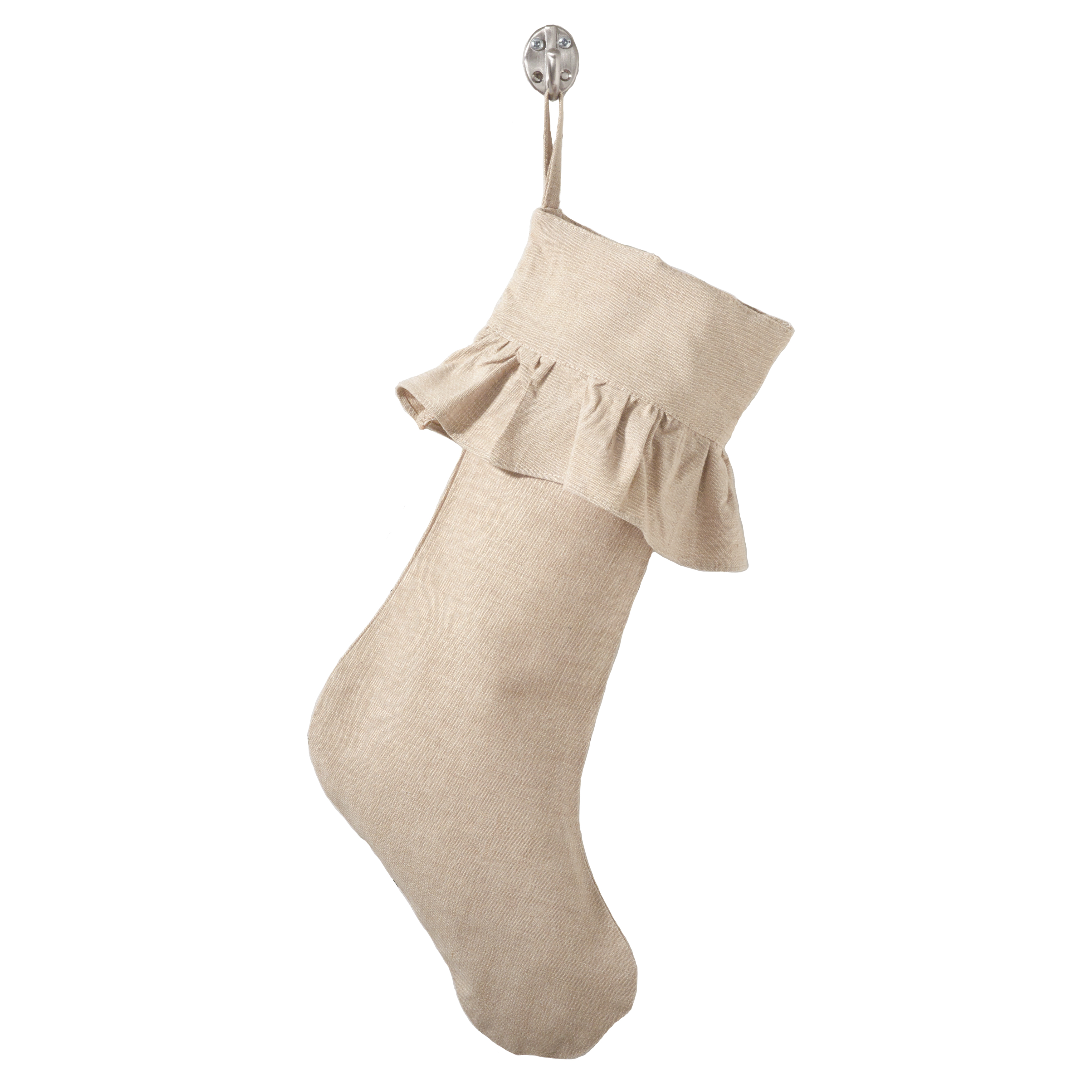 517.n1319 13 X 19 In. Ruffled Cotton Holiday Decor Stocking - Natural