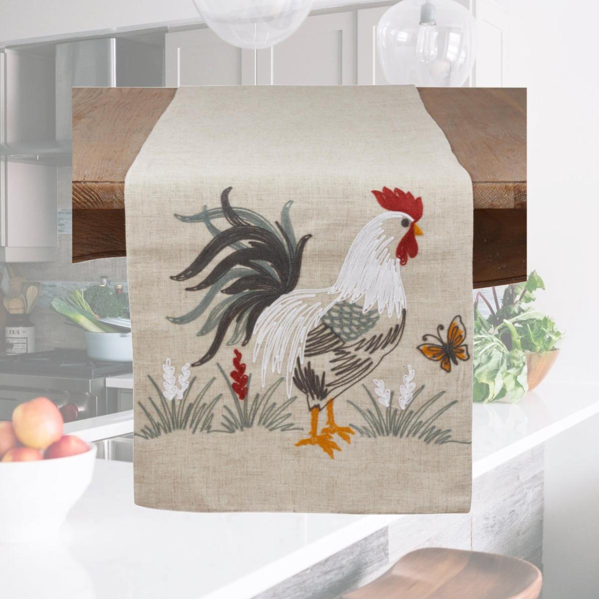 Picture of SARO 773.N1670B 16 x 70 in. Rectangular Long Table Runner with Embroidered Rooster Design - Natural
