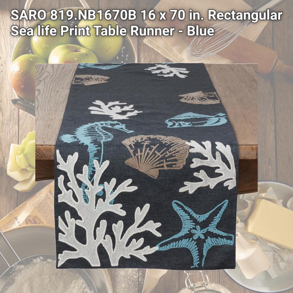 Picture of SARO 819.NB1670B 16 x 70 in. Rectangular Sea life Print Table Runner - Blue