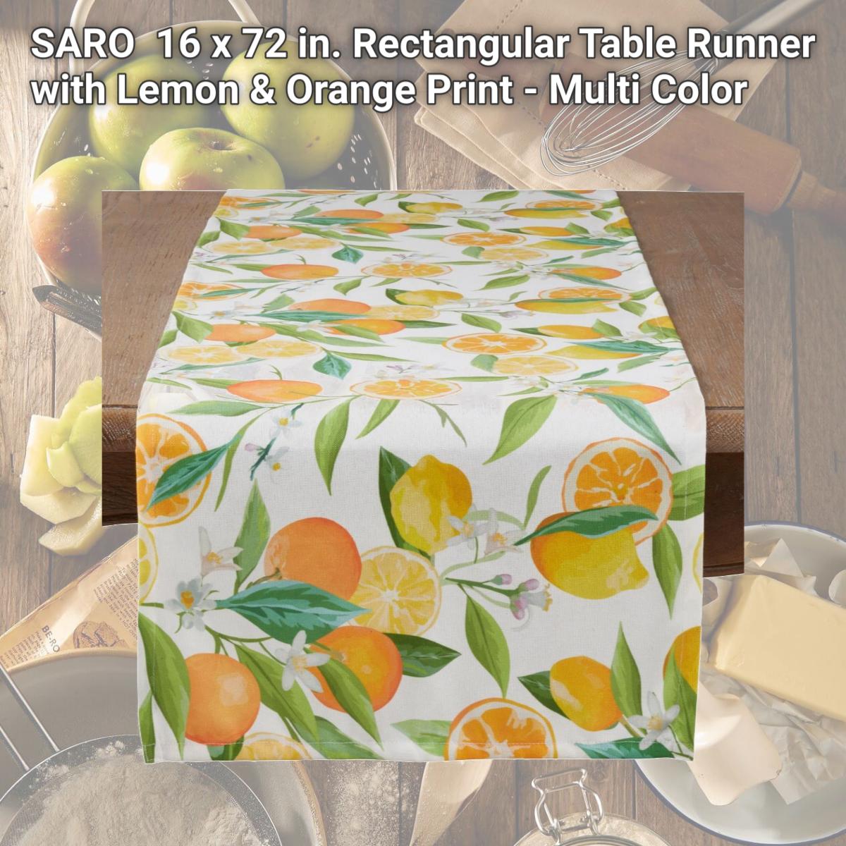 Picture of SARO 6324.M1672B 16 x 72 in. Rectangular Table Runner with Lemon &amp; Orange Print - Multi Color