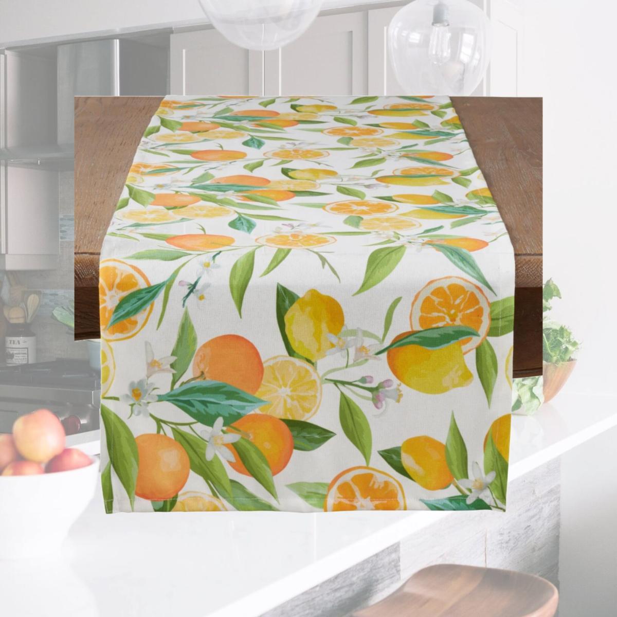 Picture of SARO 6324.M1672B 16 x 72 in. Rectangular Table Runner with Lemon &amp; Orange Print - Multi Color