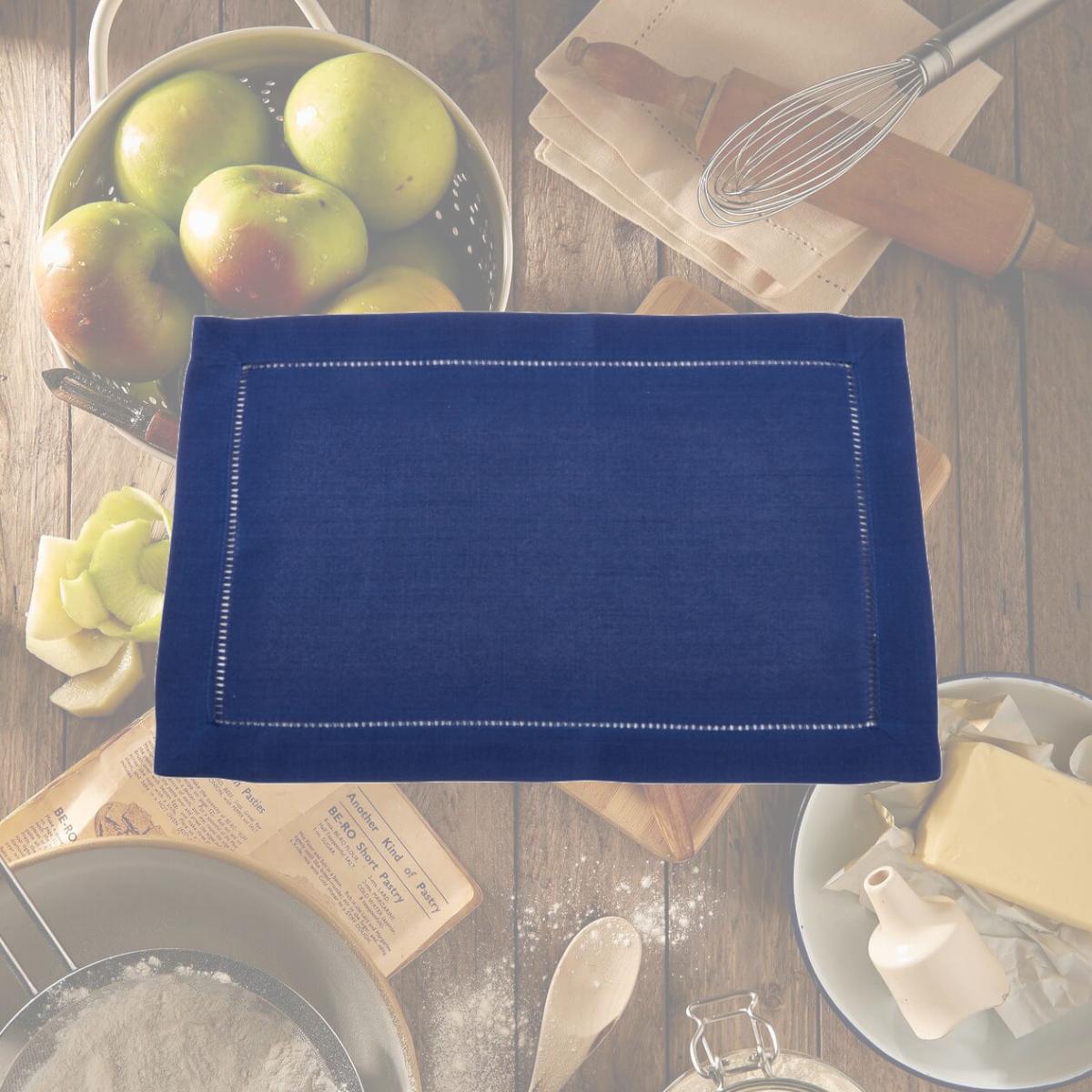 Picture of SARO 6306.NB1420B 14 x 20 in. Rectangular Classic Hemstitch Border Placemat - Navy Blue  Set of 12