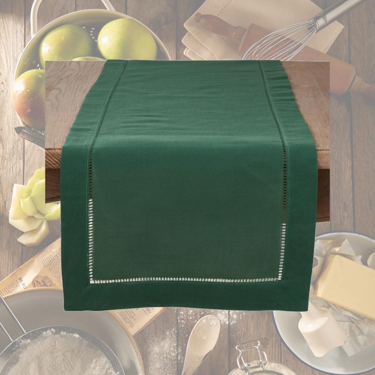 Picture of SARO 6307.JG1672B 16 x 72 in. Rectangular Classic Hemstitch Border Table Runner - Jasper Green