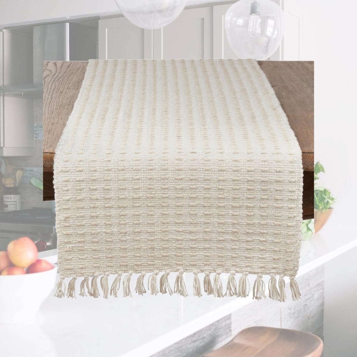 Picture of SARO 6269.N1672B 16 x 72 in. Rectangular Dashed Woven Long Table Runner - Natural