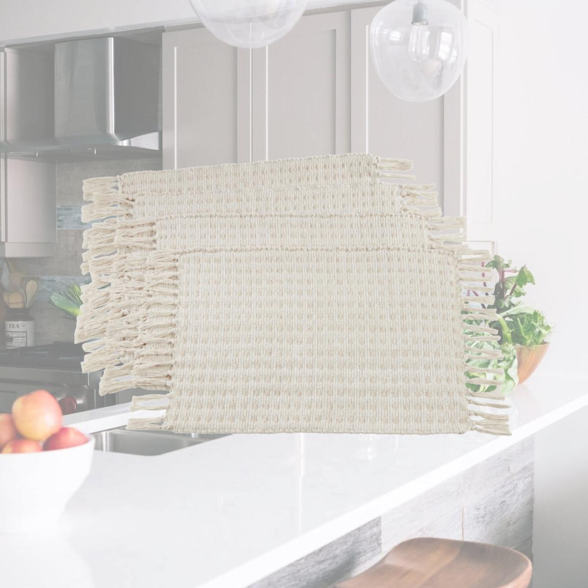 Picture of SARO 6269.N1420B 14 x 20 in. Rectangular Cotton Placemats with Dashed Woven Design - Natural  Set of 4