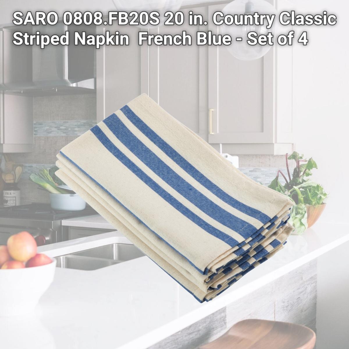 Picture of SARO 0808.FB20S 20 in. Country Classic Striped Napkin  French Blue - Set of 4