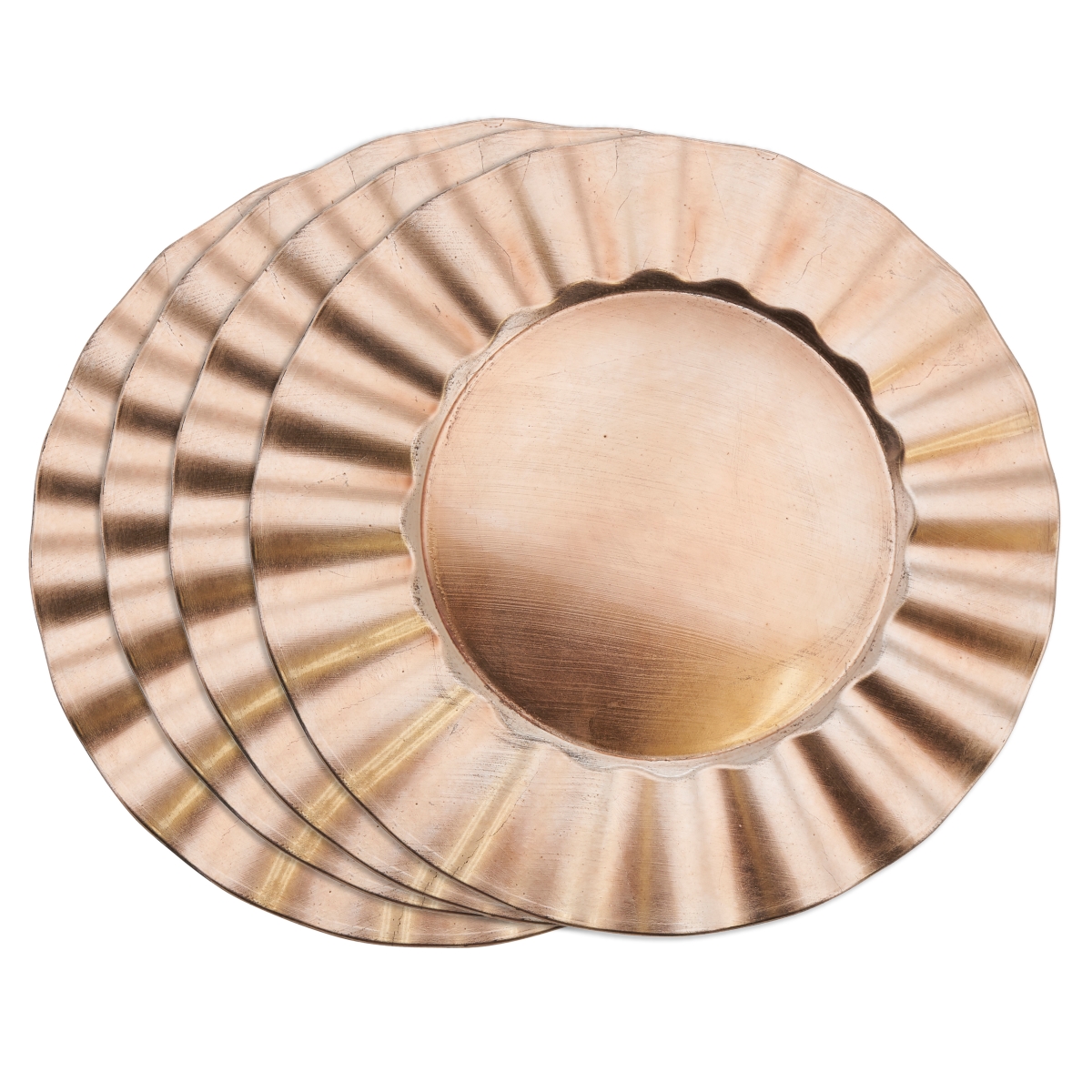Ch205.rs13r 13 In. Round Metallic Ruffle Border Round Charger Plate - Rose, Set Of 4