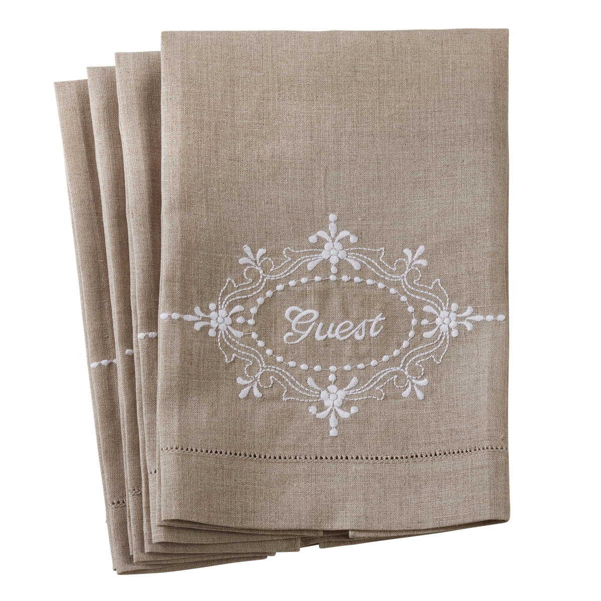 15068.n1422 14 X 22 In. Embroidered Hemstitch Towel - Natural, Set Of 4
