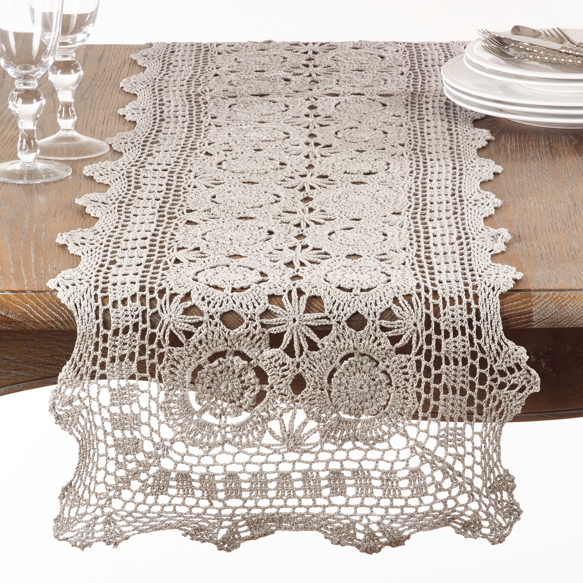 869.gy1672b 16 X 72 In. Rectangular Handmade Crochet Cotton Lace Table Linens - Grey