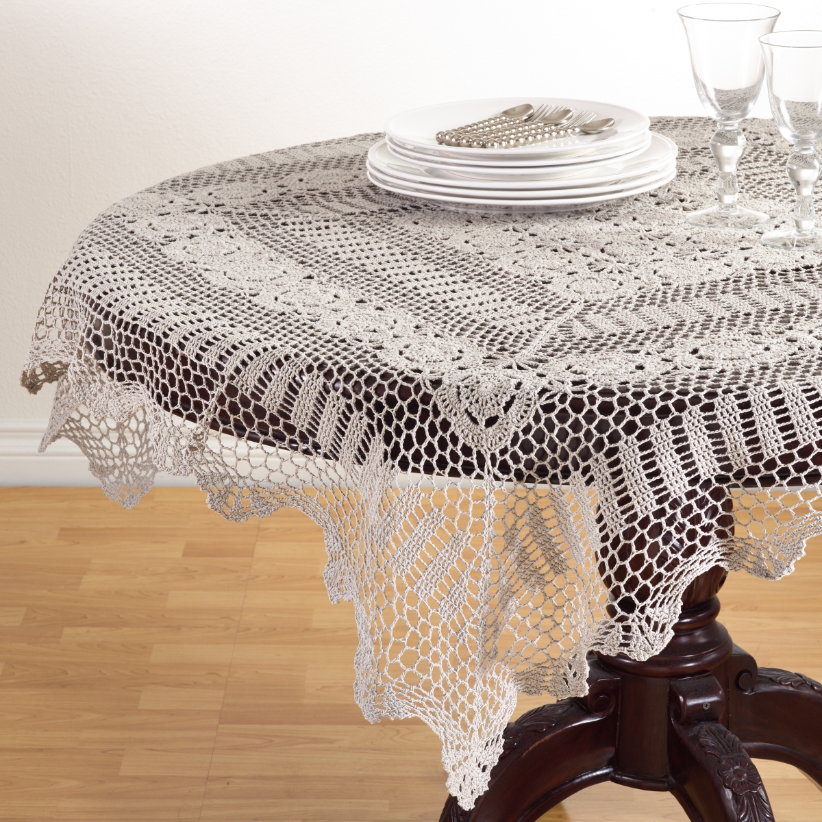 869.gy54s 54 In. Square Handmade Crochet Cotton Lace Table Linens - Grey