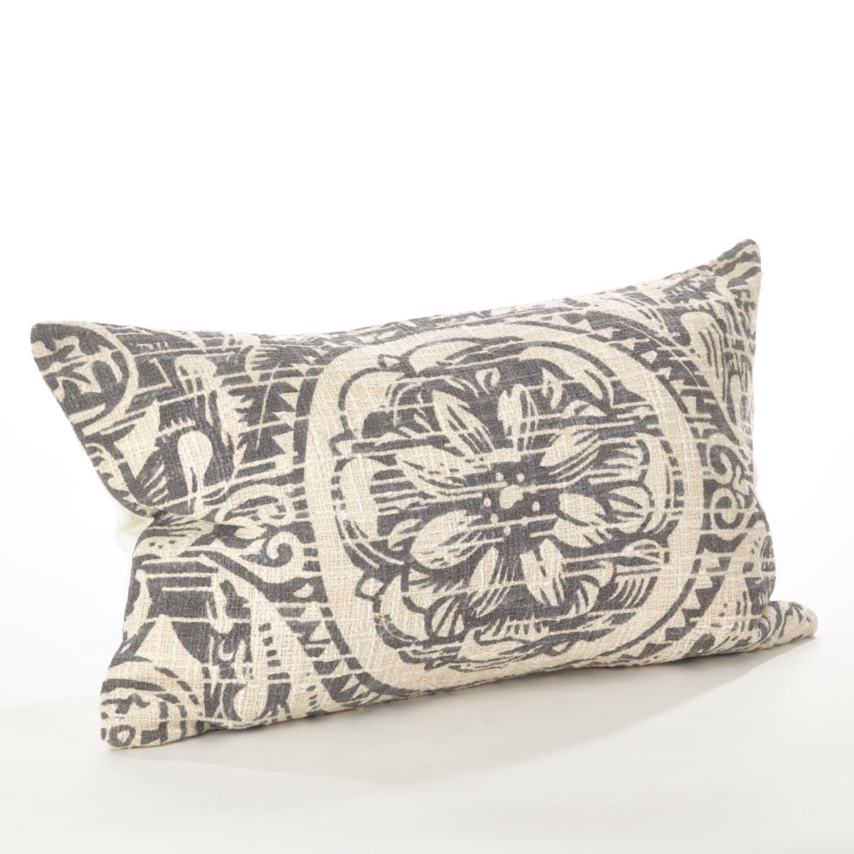 0008.gy1423b 14 X 23 In. Floral Distressed Design Down Filled Cotton Throw Pillow, Grey