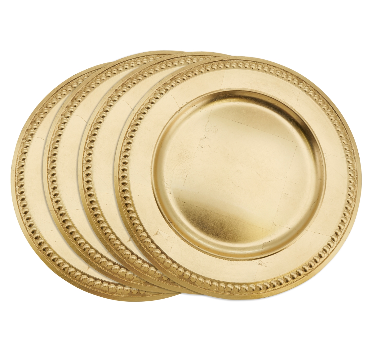 Ch286.gl14r 14 In. Round Embossed Bead Border Design Charger Plate - Gold, Set Of 4