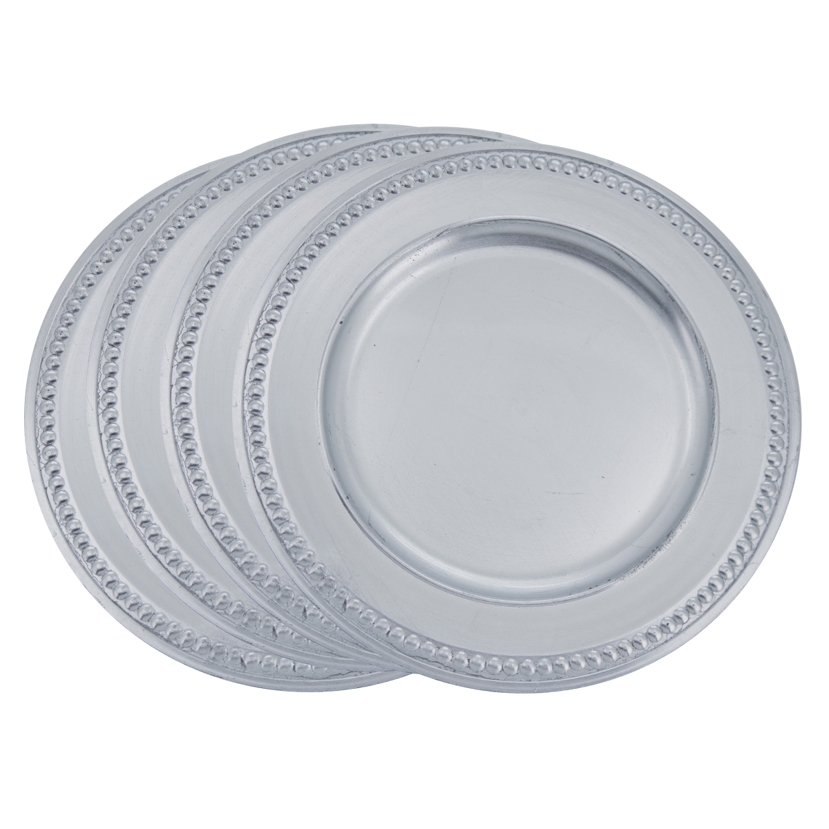 Ch286.s14r 14 In. Round Beaded Dot Design Decorative Charger Plate - Silver, Set Of 4