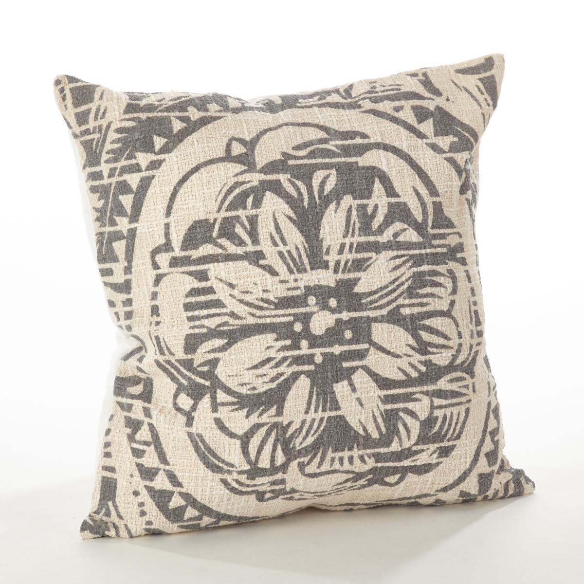 0008.gy20s 20 In. Floral Distressed Design Down Filled Cotton Throw Pillow, Grey
