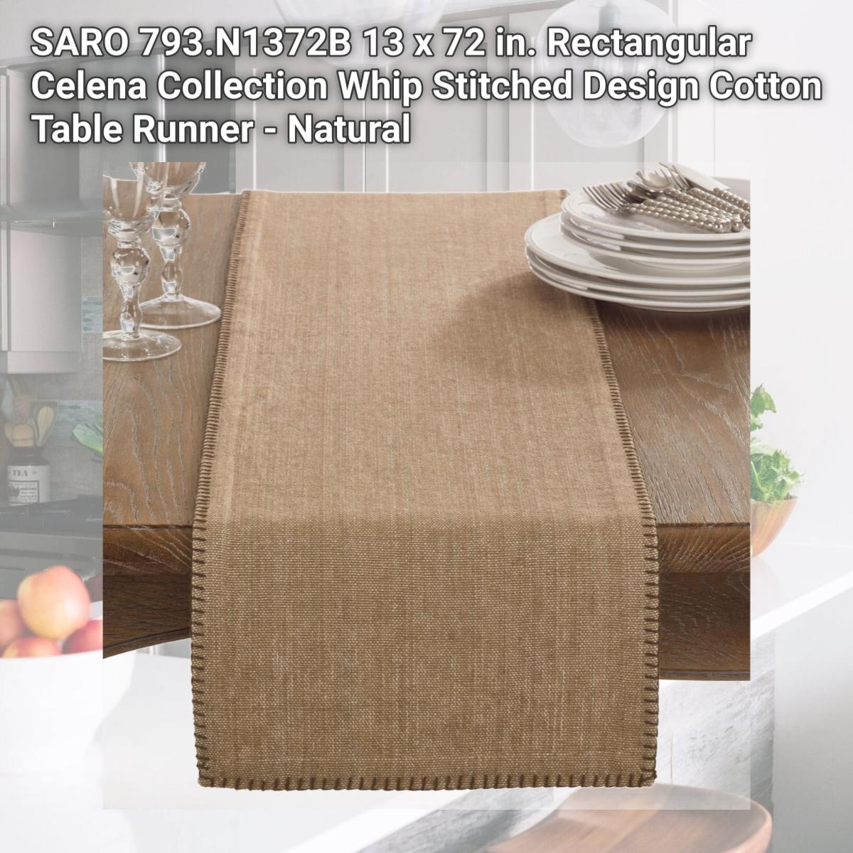Picture of SARO 793.N1372B 13 x 72 in. Rectangular Celena Collection Whip Stitched Design Cotton Table Runner - Natural