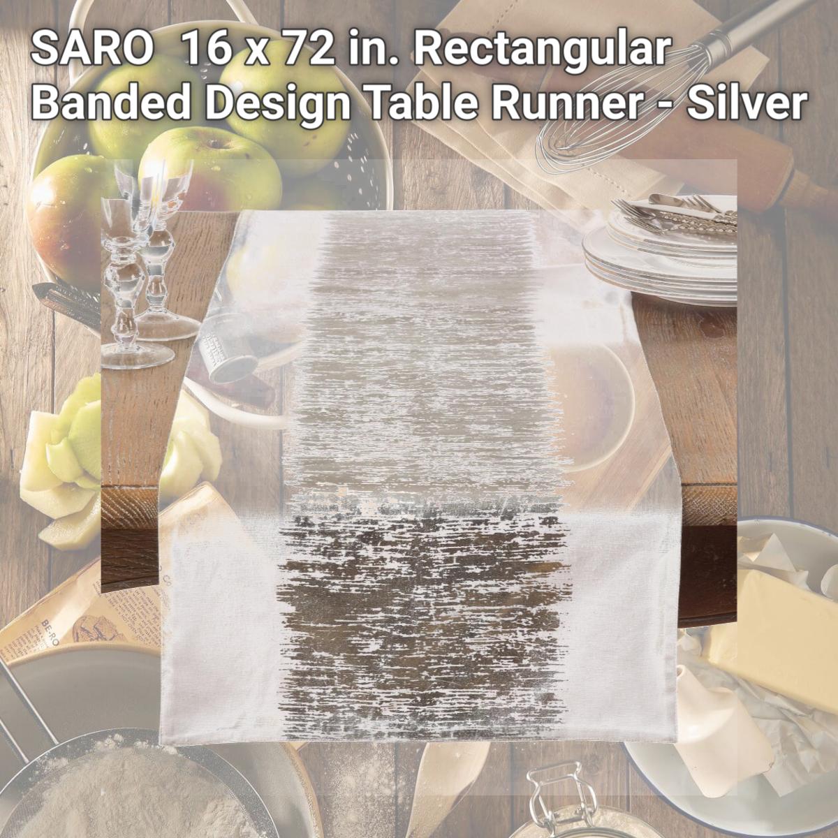 Picture of SARO 700.S1672B 16 x 72 in. Rectangular Banded Design Table Runner - Silver