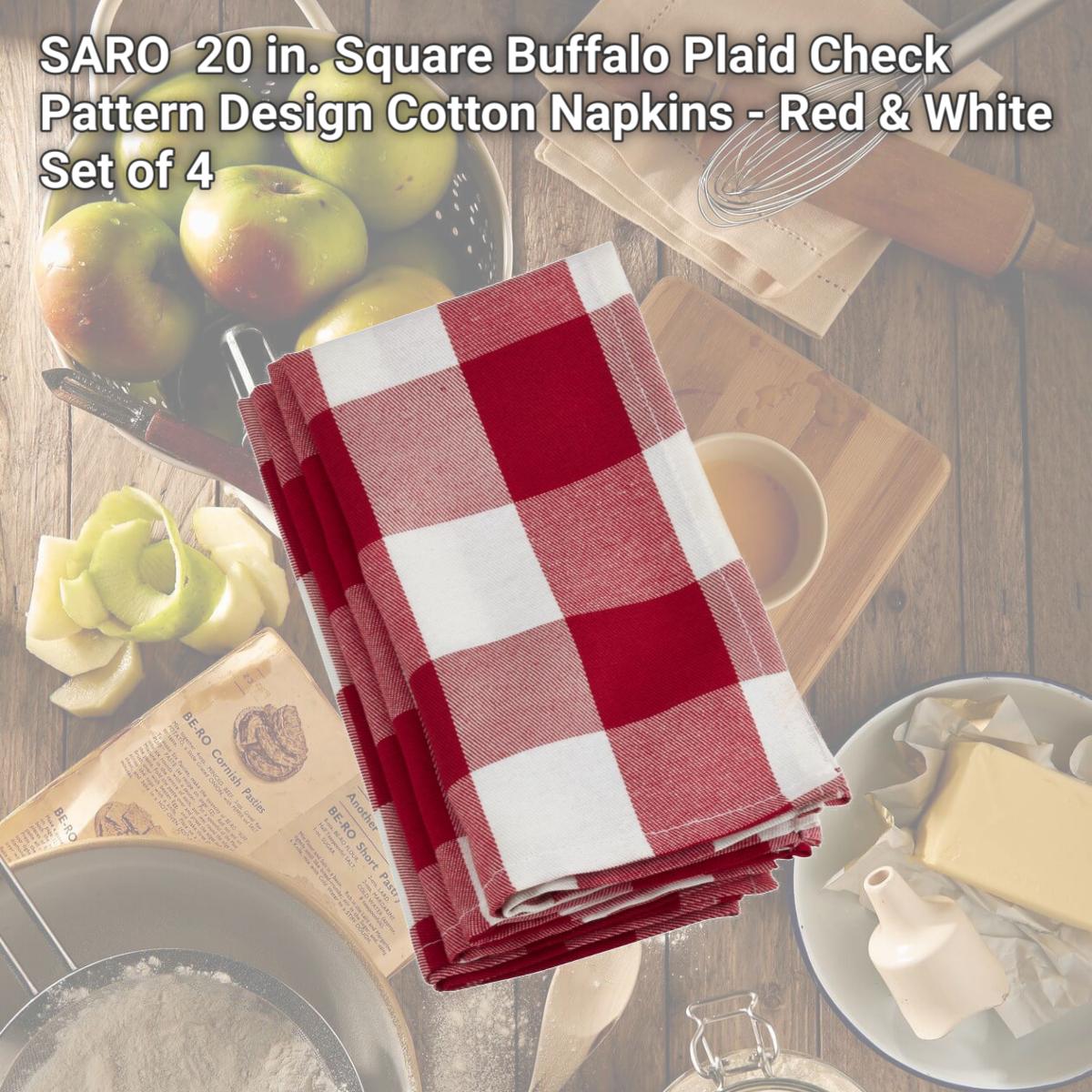 Picture of SARO 5026.RW20S 20 in. Square Buffalo Plaid Check Pattern Design Cotton Napkins - Red &amp; White  Set of 4