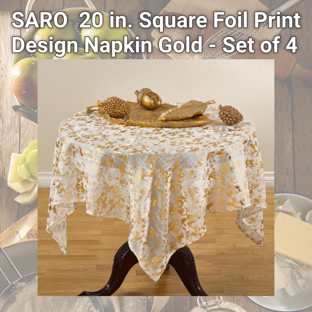 Picture of SARO 1385.GL20S 20 in. Square Foil Print Design Napkin  Gold - Set of 4