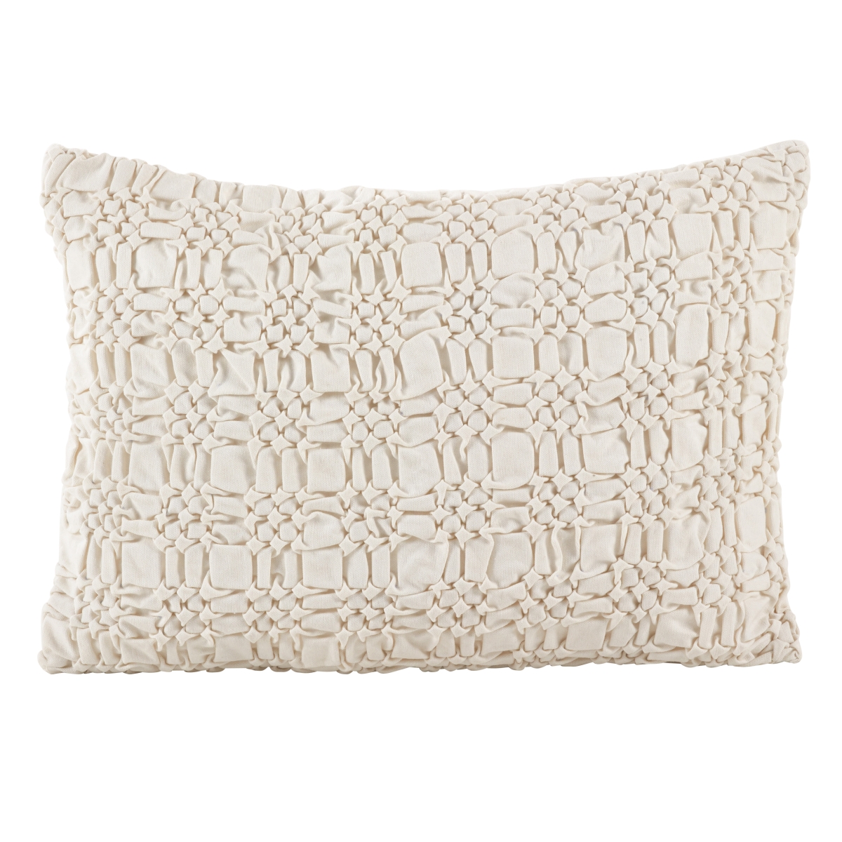 0002.i1420b 14 X 20 In. Smocked Design Decorative Accent Cotton Down Filled Throw Pillow, Ivory