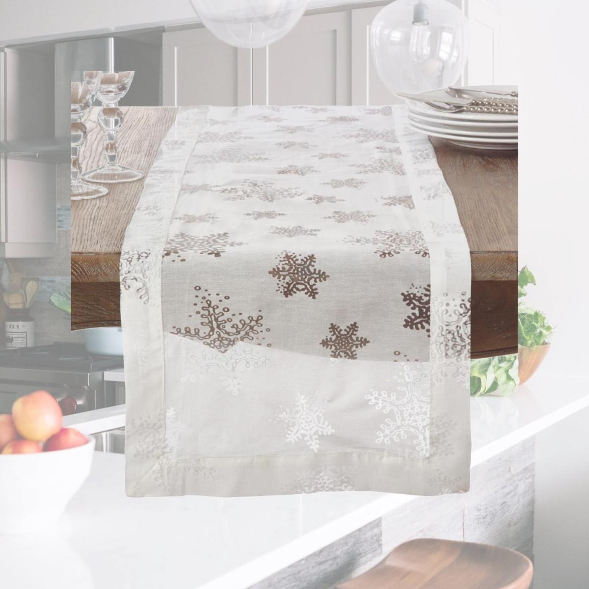 Picture of SARO 8000.W1672B 16 x 72 in. Rectangle Table Runner with Burnout Snowflake Design  White