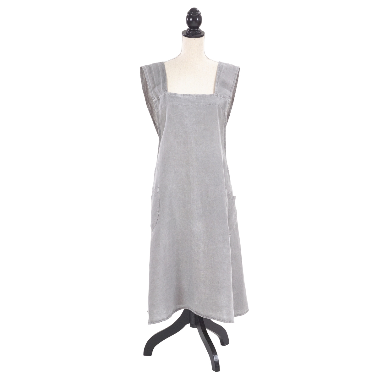 1059.pw01 Front Two Pocket Crossback Linen Apron, Pewter