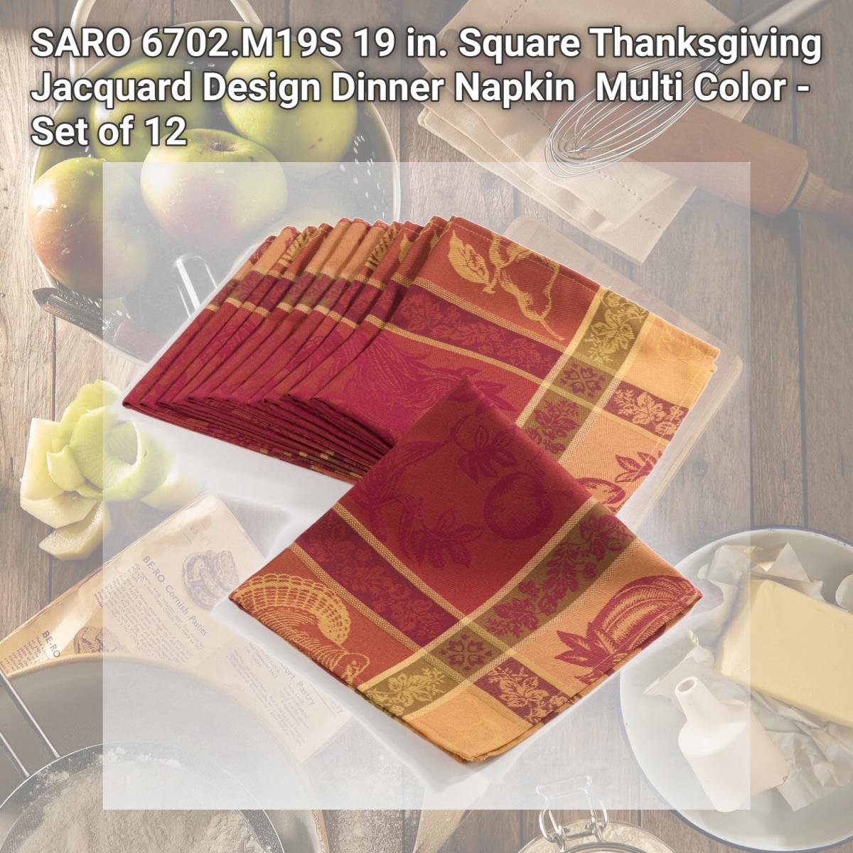 Picture of SARO 6702.M19S 19 in. Square Thanksgiving Jacquard Design Dinner Napkin  Multi Color - Set of 12