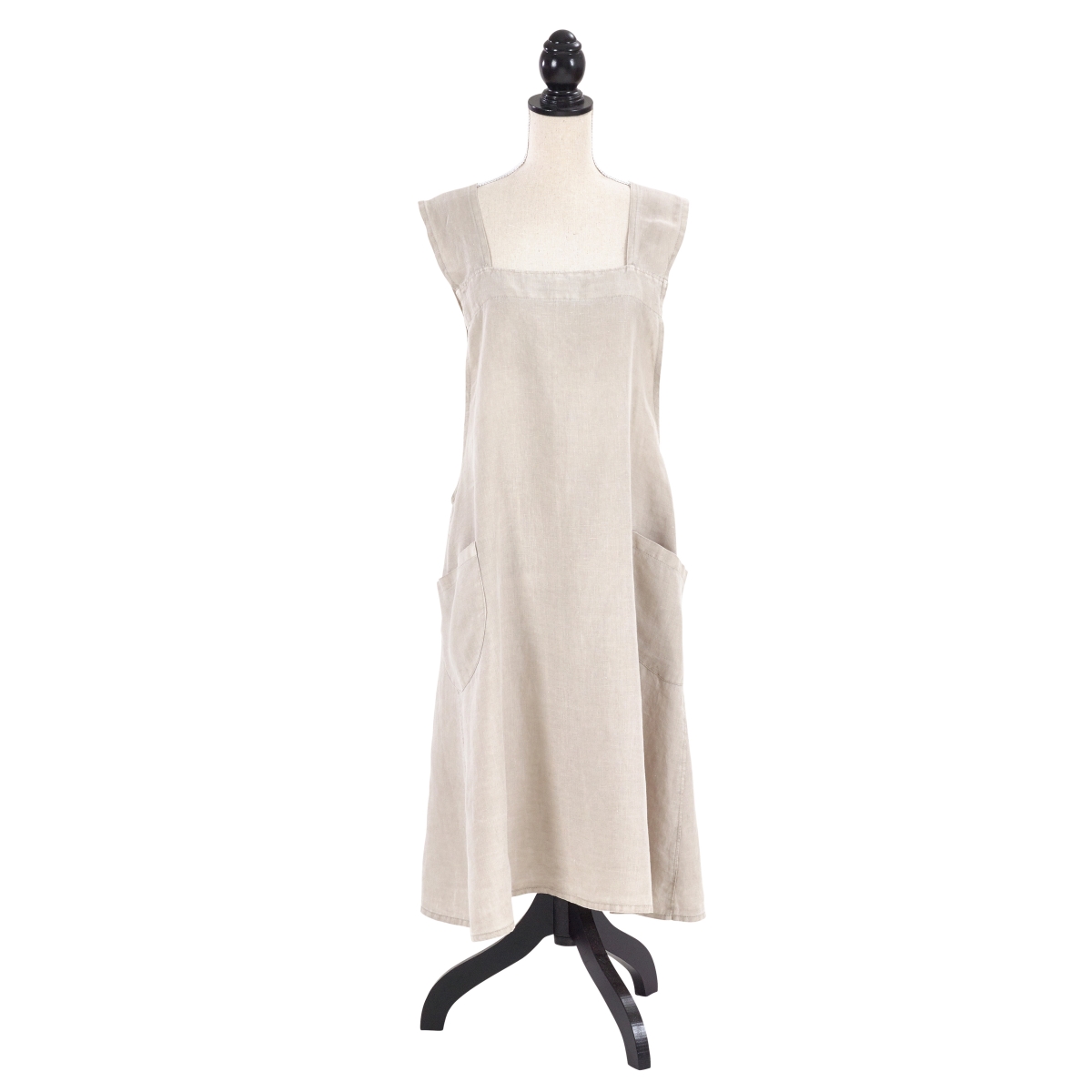 1059.t01 Front Two Pocket Crossback Linen Apron, Taupe