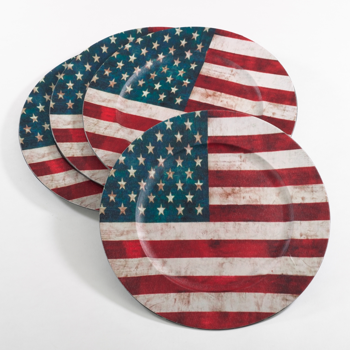 Ch152.m14r 14 In. Round Decorative Us Flag Design Charger Plate, Multi Color - Set Of 4