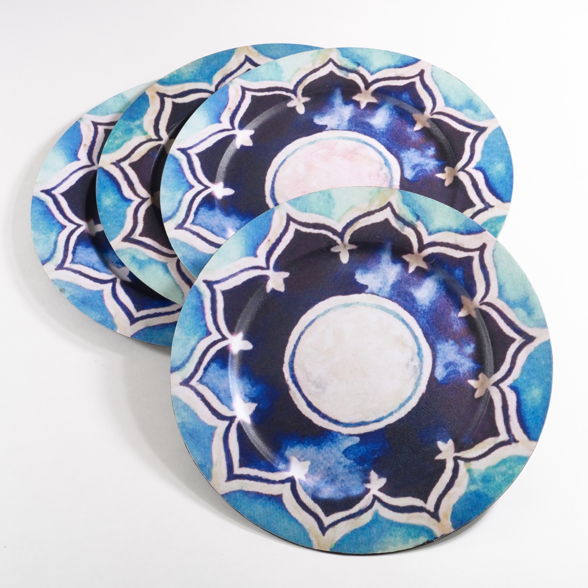 Ch151.m14r 14 In. Round Decorative Moroccan Design Charger Plate, Multi Color - Set Of 4