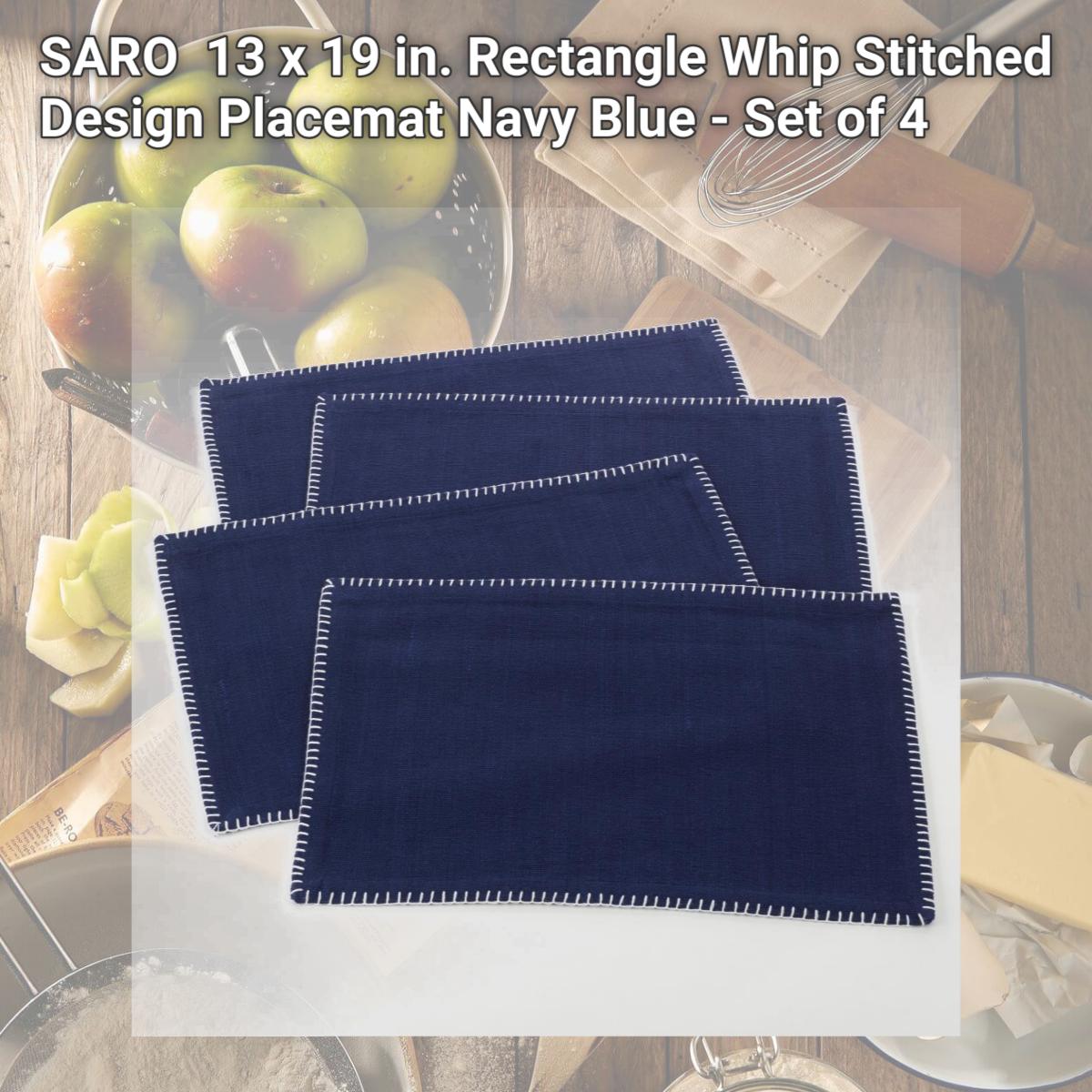 Picture of SARO 793.NB1319B 13 x 19 in. Rectangle Whip Stitched Design Placemat  Navy Blue - Set of 4