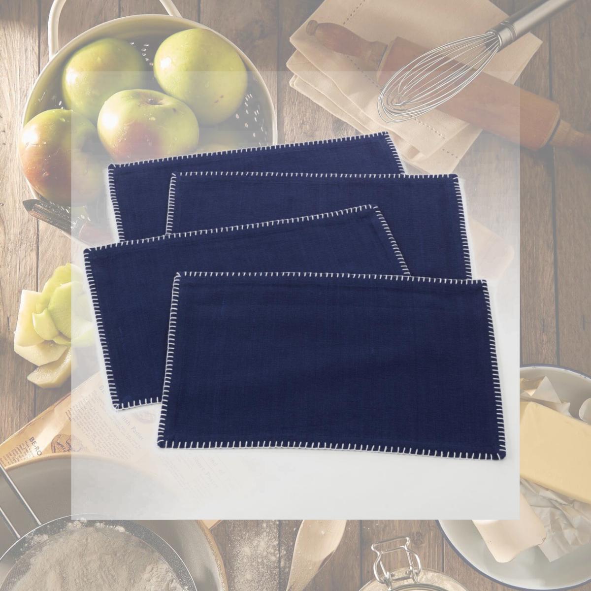 Picture of SARO 793.NB1319B 13 x 19 in. Rectangle Whip Stitched Design Placemat  Navy Blue - Set of 4