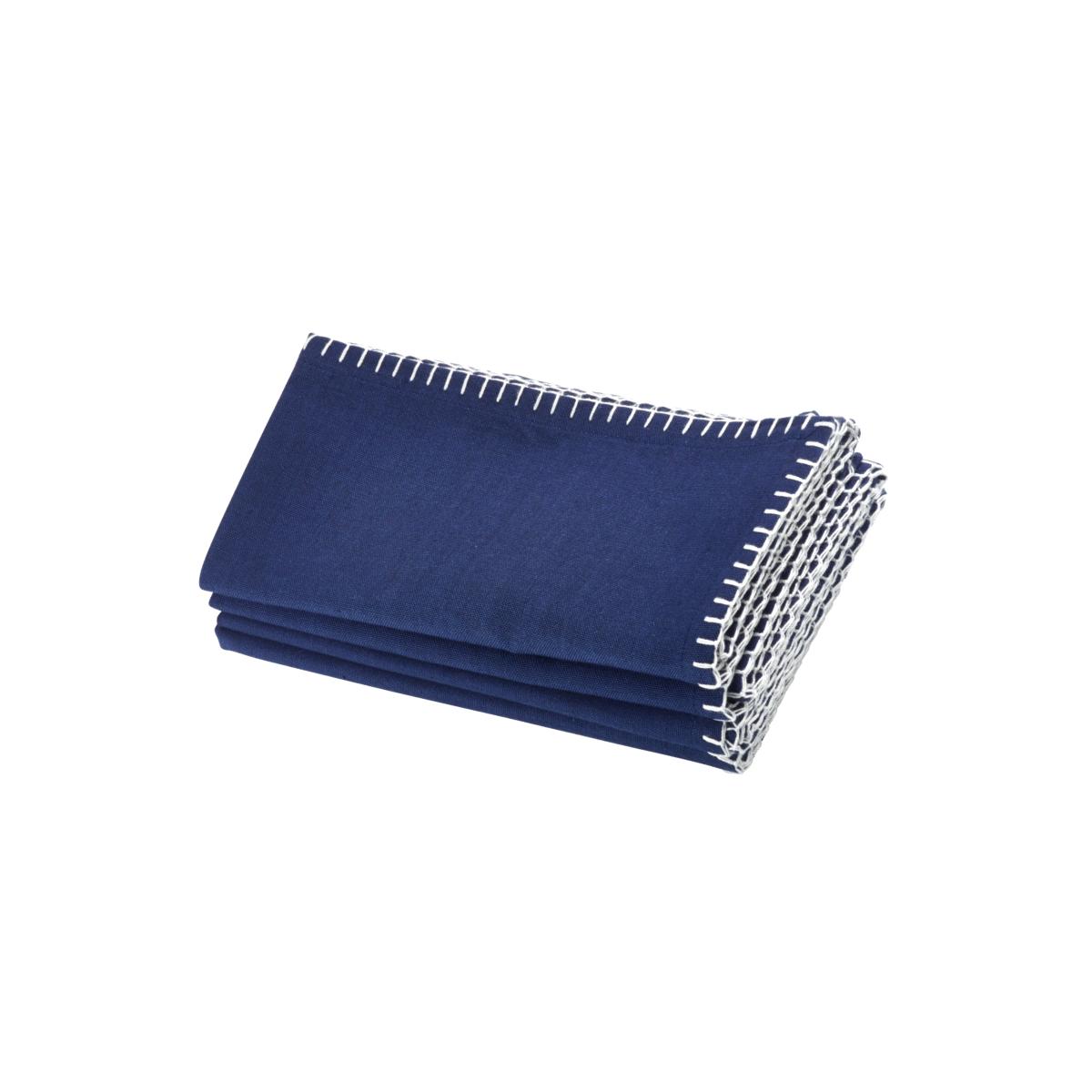 Picture of SARO 793.NB20S 20 in. Square Whip Stitched Design Napkin  Navy Blue - Set of 4
