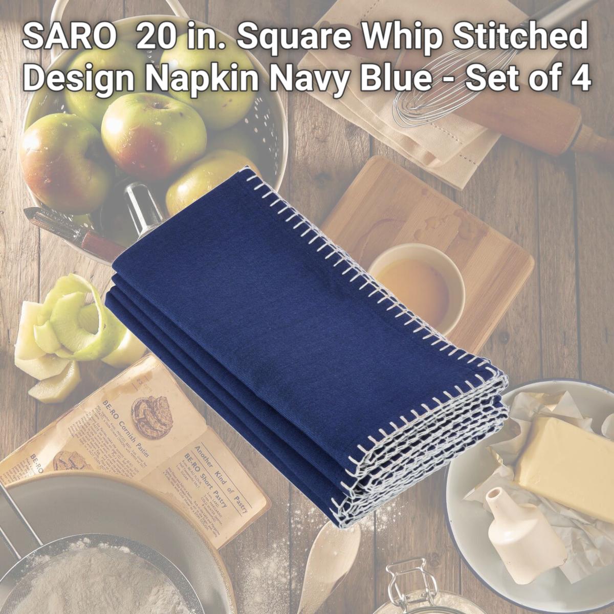 Picture of SARO 793.NB20S 20 in. Square Whip Stitched Design Napkin  Navy Blue - Set of 4
