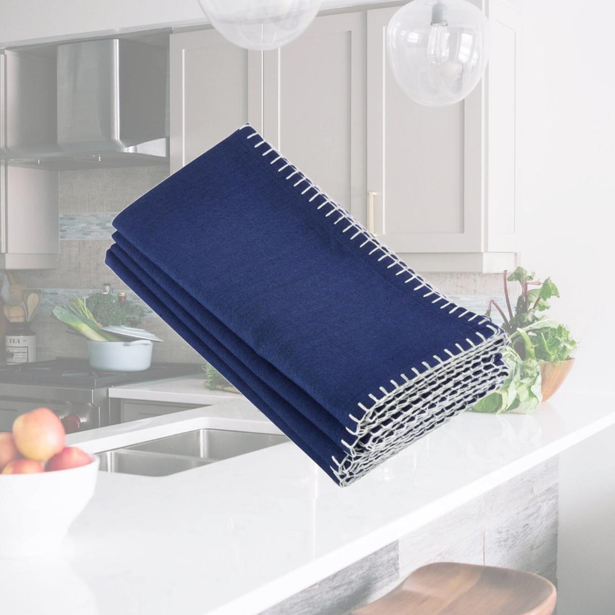 Picture of SARO 793.NB20S 20 in. Square Whip Stitched Design Napkin  Navy Blue - Set of 4