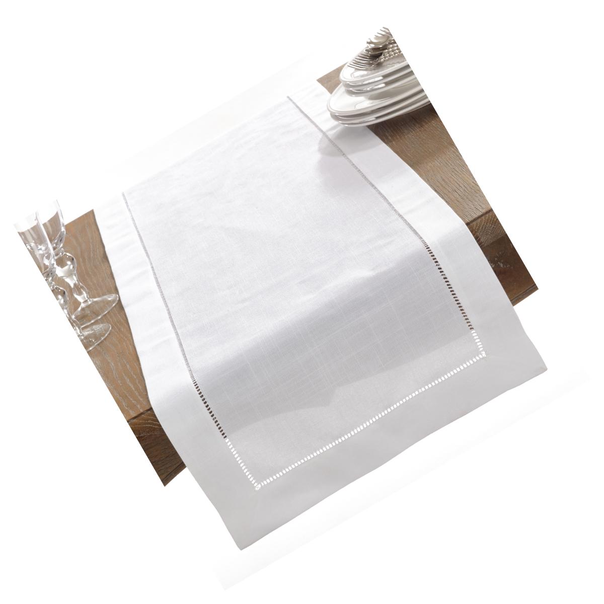 Picture of SARO 6300.W1672B 16 x 72 in. Rectangle Classic Hemstitch Border Table Runner  White