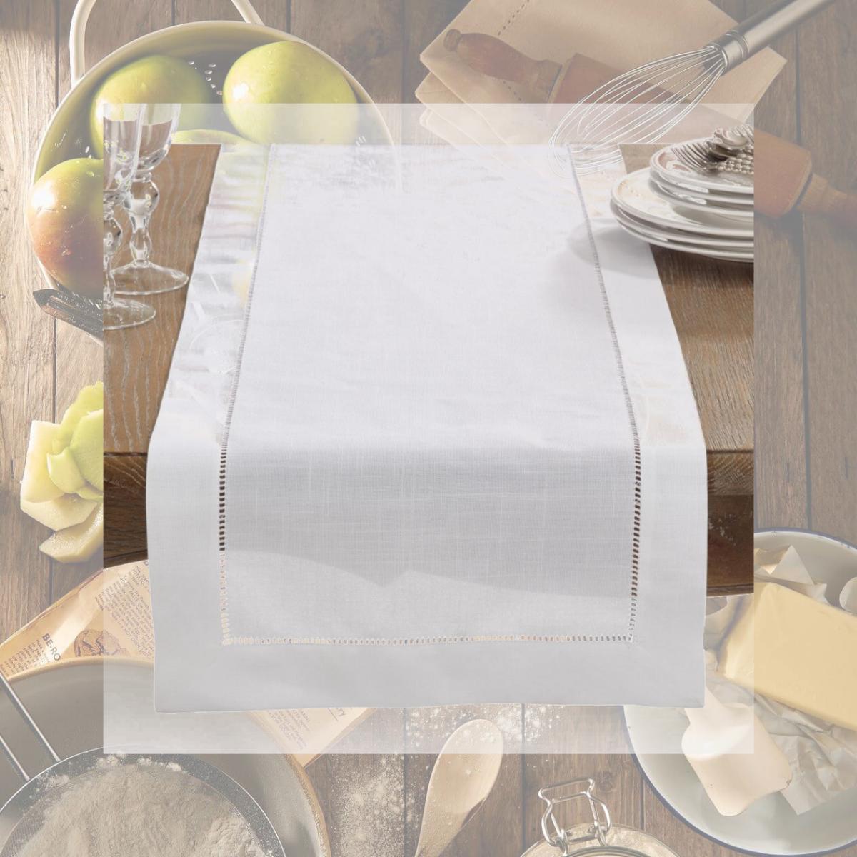 Picture of SARO 6300.W1672B 16 x 72 in. Rectangle Classic Hemstitch Border Table Runner  White