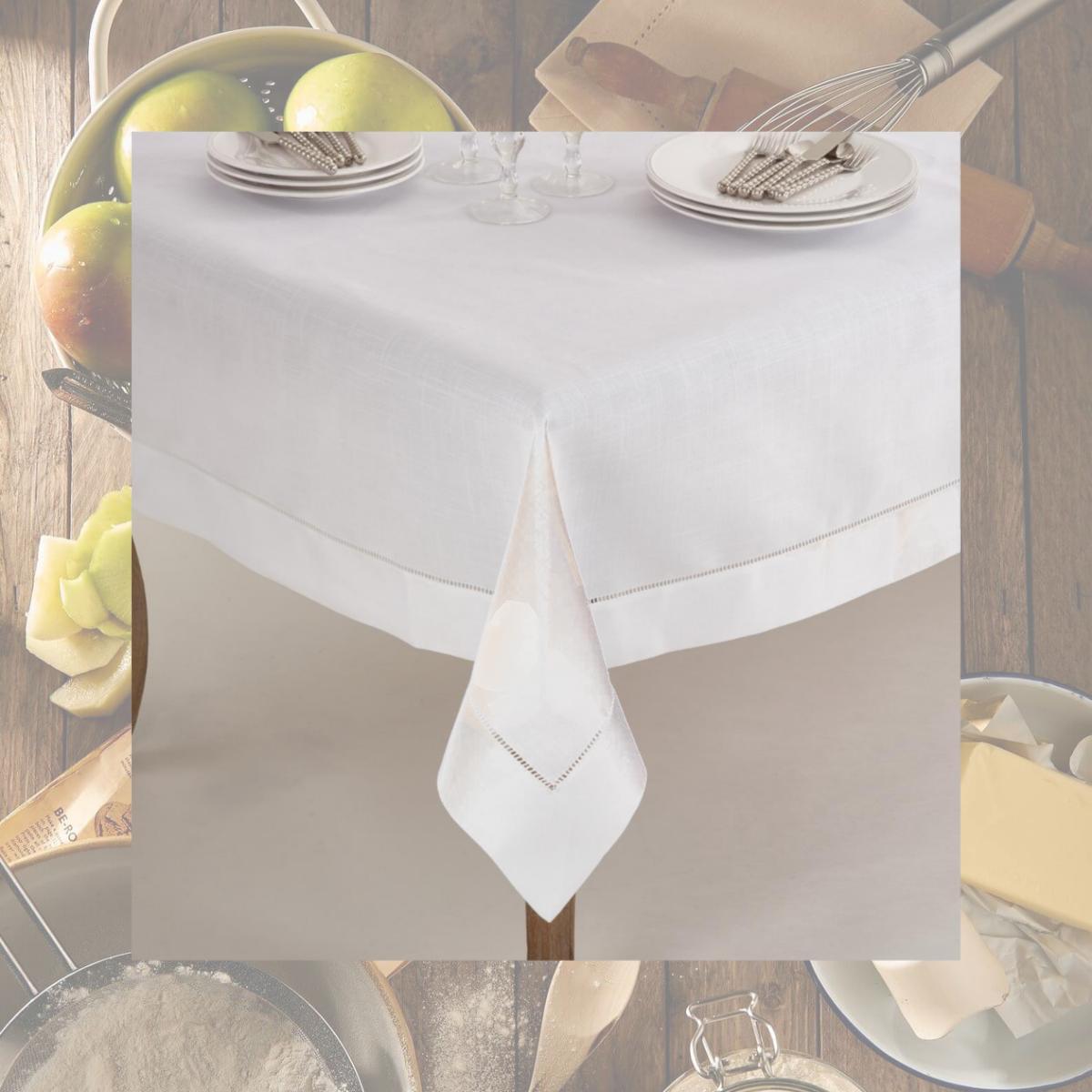Picture of SARO 6300.W60S 60 in. Square Classic Hemstitch Border Tablecloth  White