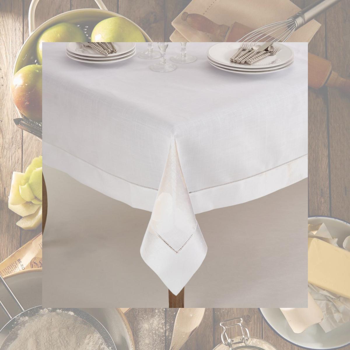 Picture of SARO 6300.W72S 72 in. Square Classic Hemstitch Border Tablecloth  White