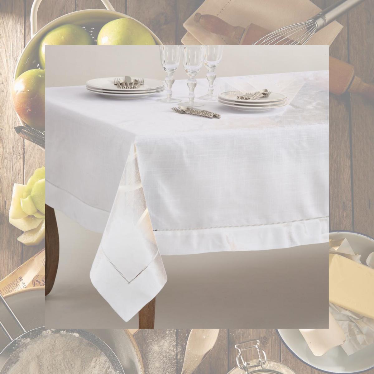 Picture of SARO 6300.W70160B 70 x 160 in. Rectangle Classic Hemstitch Border Tablecloth  White