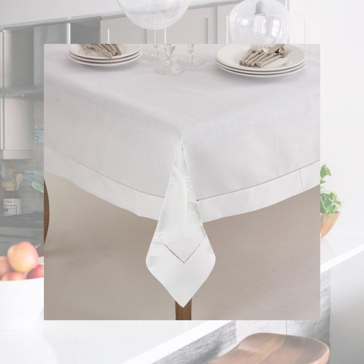 Picture of SARO 6300.W84S 84 in. Square Classic Hemstitch Border Tablecloth  White