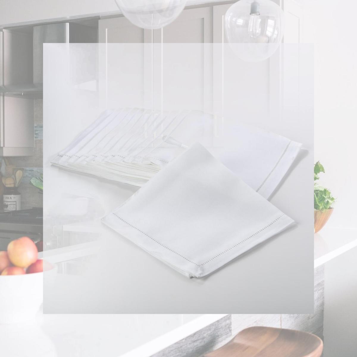 Picture of SARO 6300.W22S 22 in. Square Classic Hemstitch Border Dinner Napkin  White - Set of 12