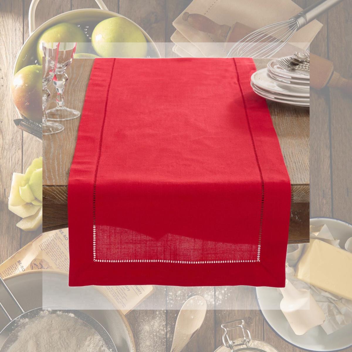 Picture of SARO 6301.R1672B 16 x 72 in. Rectangle Classic Hemstitch Border Table Runner  Red