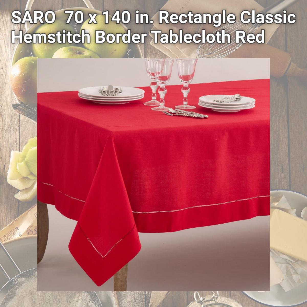 Picture of SARO 6301.R70140B 70 x 140 in. Rectangle Classic Hemstitch Border Tablecloth  Red