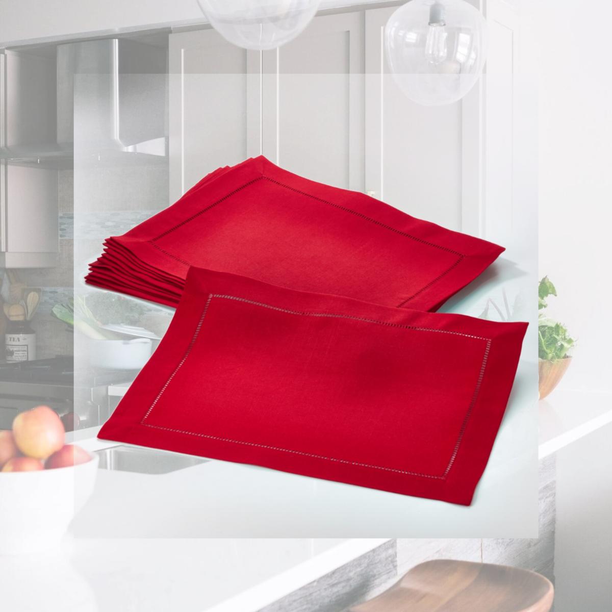 Picture of SARO 6301.R1420B 14 x 20 in. Rectangle Classic Hemstitch Border Placemat  Red - Set of 12